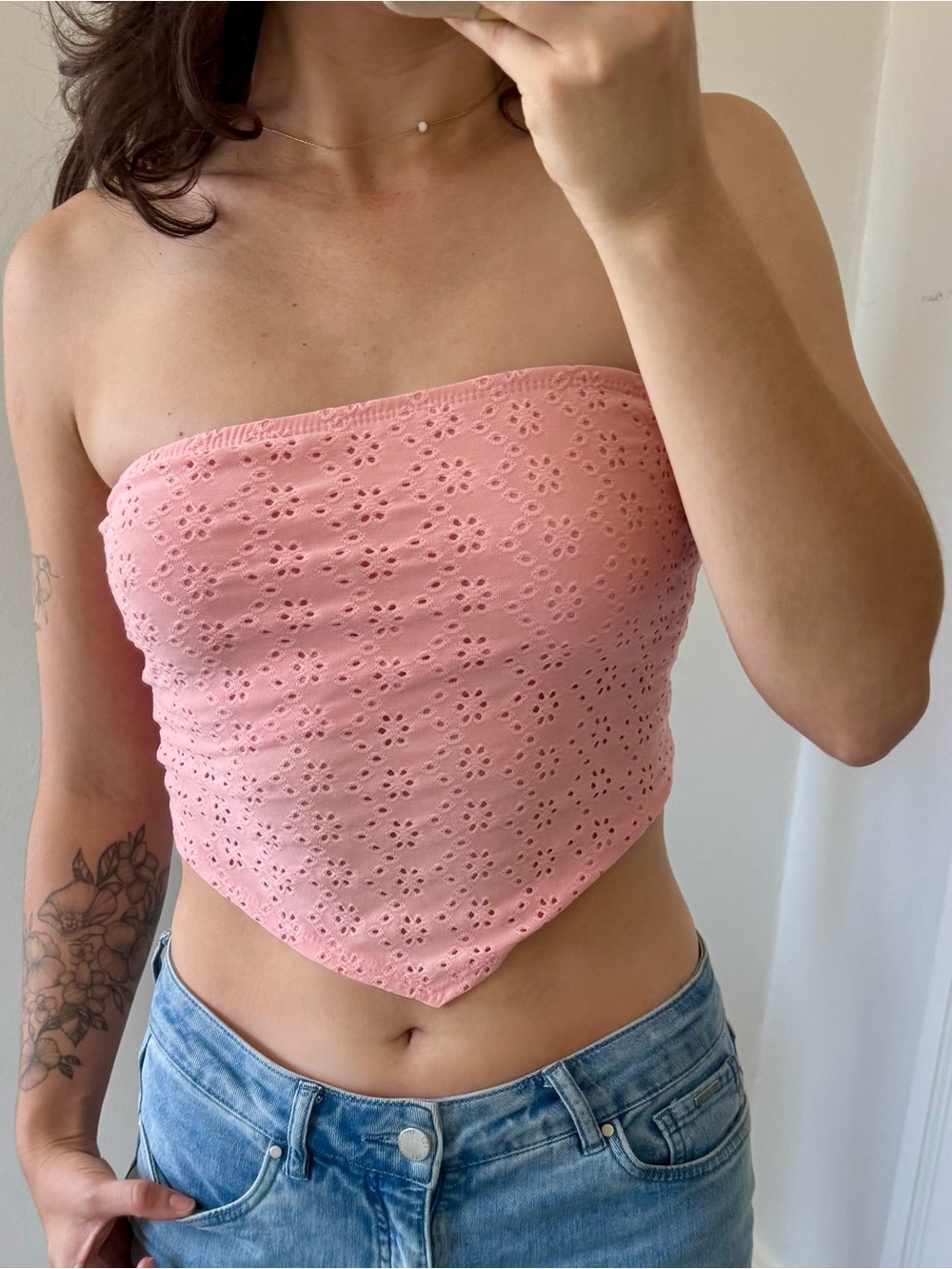 Urban Outfitters Pink Eyelet Strapless Bandana Crop Bandeau Tube Top